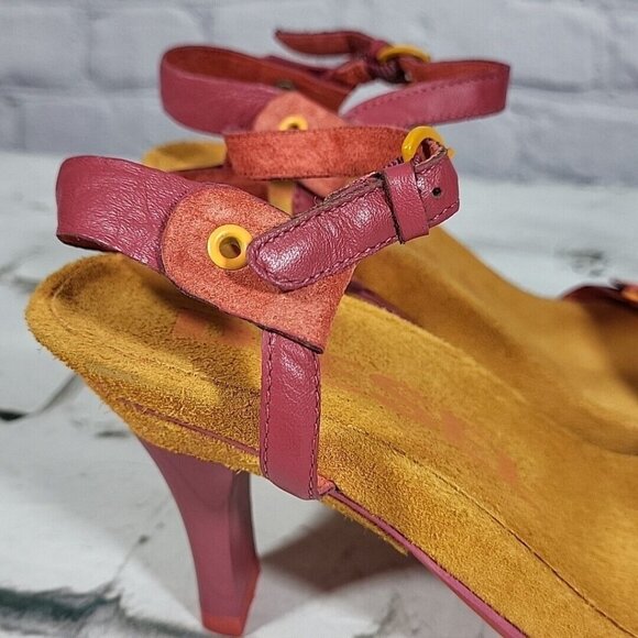 Y2K Diesel Astro Leather Pumps Ankle Strap Heels Sz 6 Orange Pink RARE NEW NOS - Picture 5 of 12